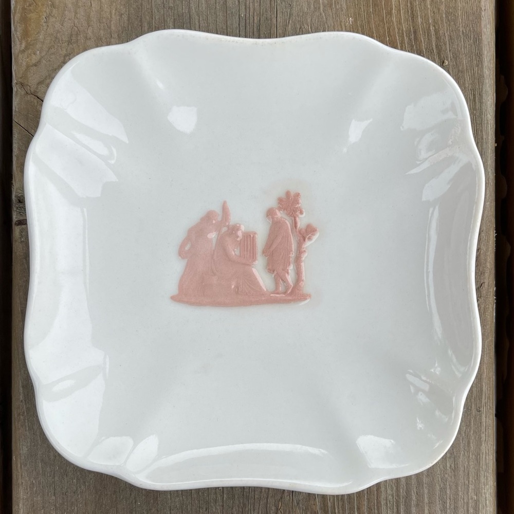 Wedgwood Pink on Cream Queensware Square Dish